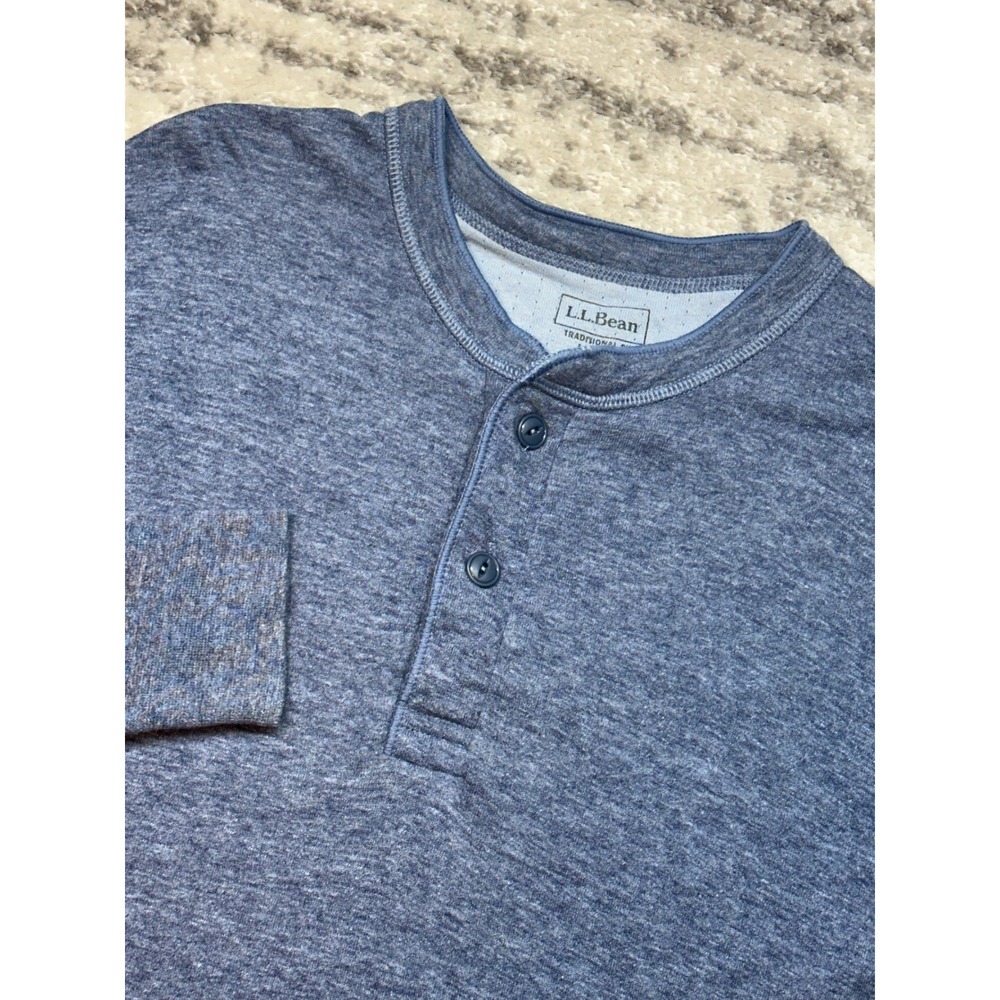 L.L. Bean Henley Mens Large Blue Wool Blend Long Sleeve River Driver Thermal